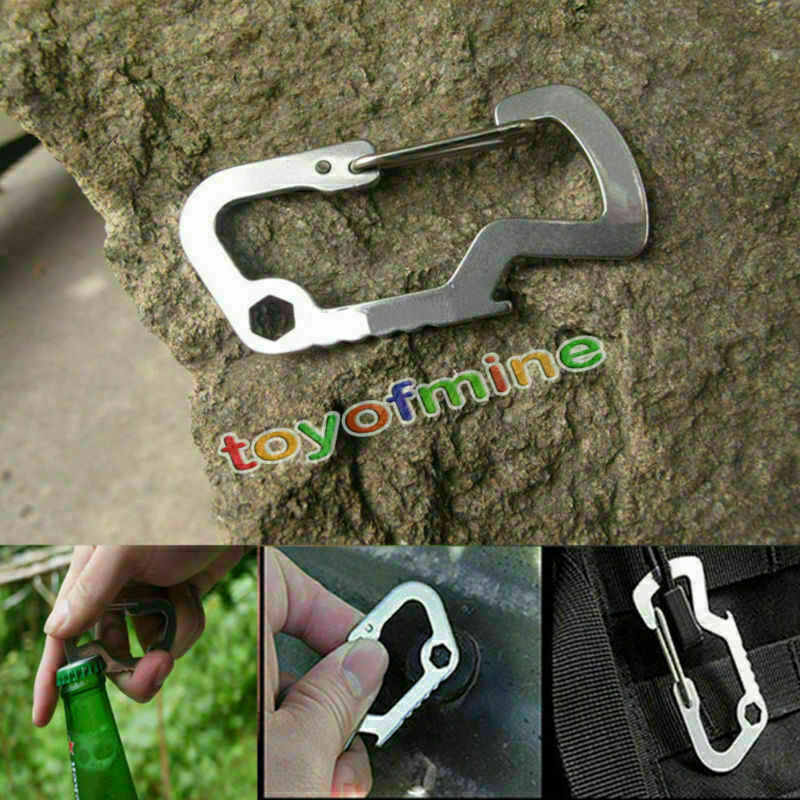 Multi Tool Carabiner Survival Camping Hiking Rescue Gear Mini Keychain EDC