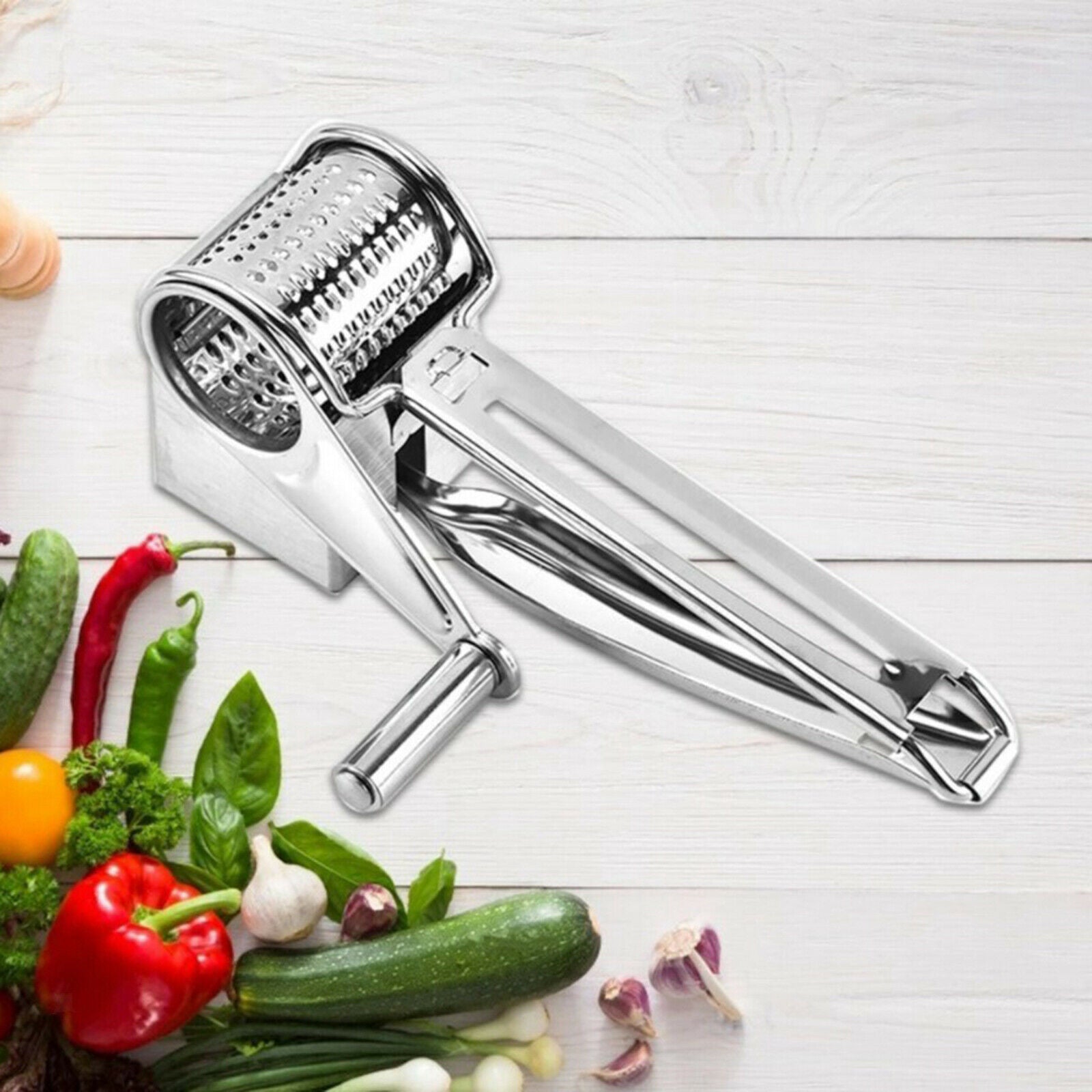 Manual Round Mandoline Slicer Shredder Rotary Cheese Grater Vegetable Cutter