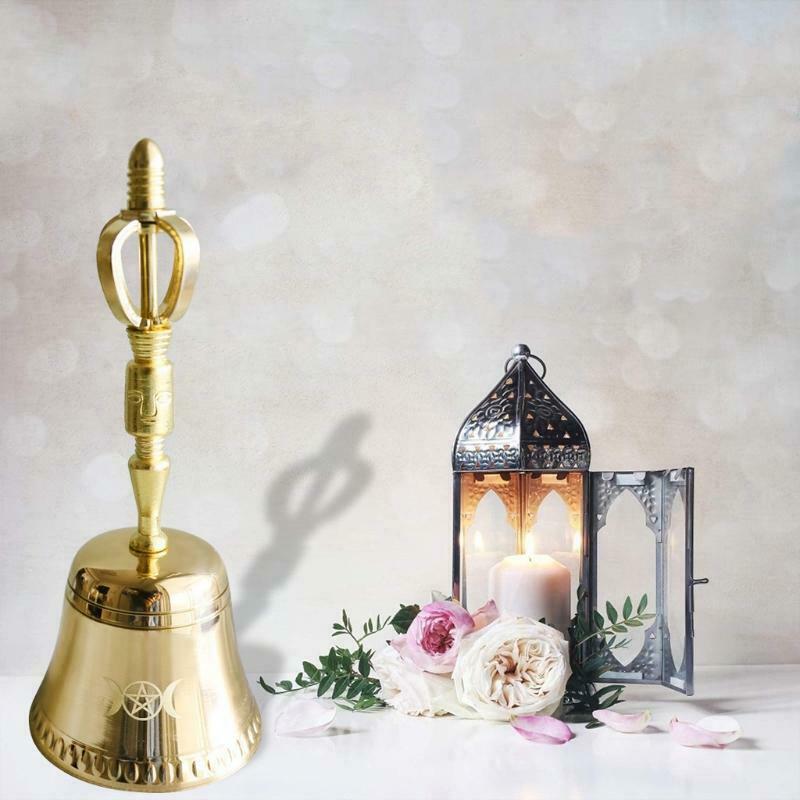 Brass Hand Bell Altar Star Triple Moon Ritual Brass Bells Wiccan Prop Ceremony