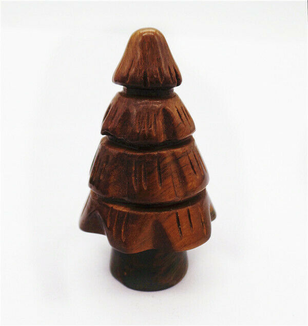 50x28mm Natural Tiger Eye Gem Carved Christmas Tree Decoration Statue HH7640