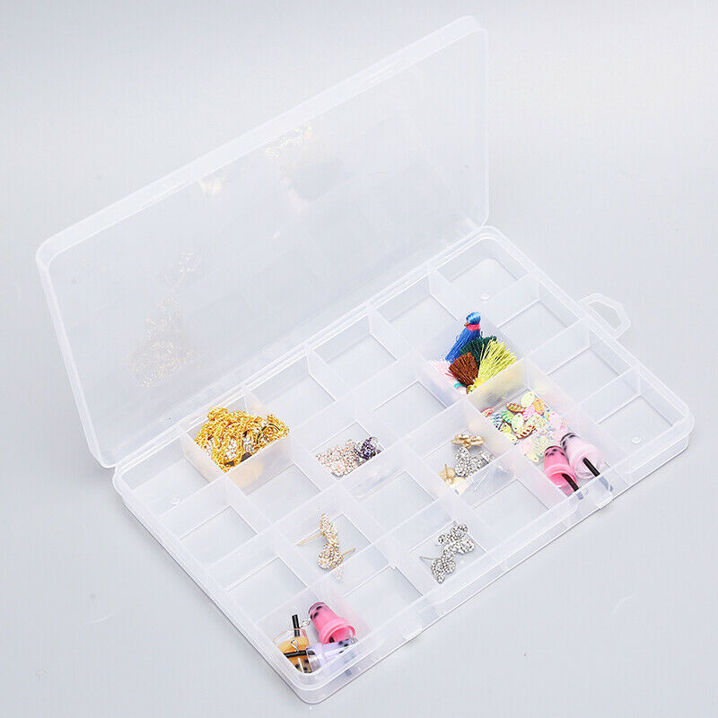 24 Slots Transparent Rectangle Beads Earrings Jewelry Storage Box Case Organi SJ