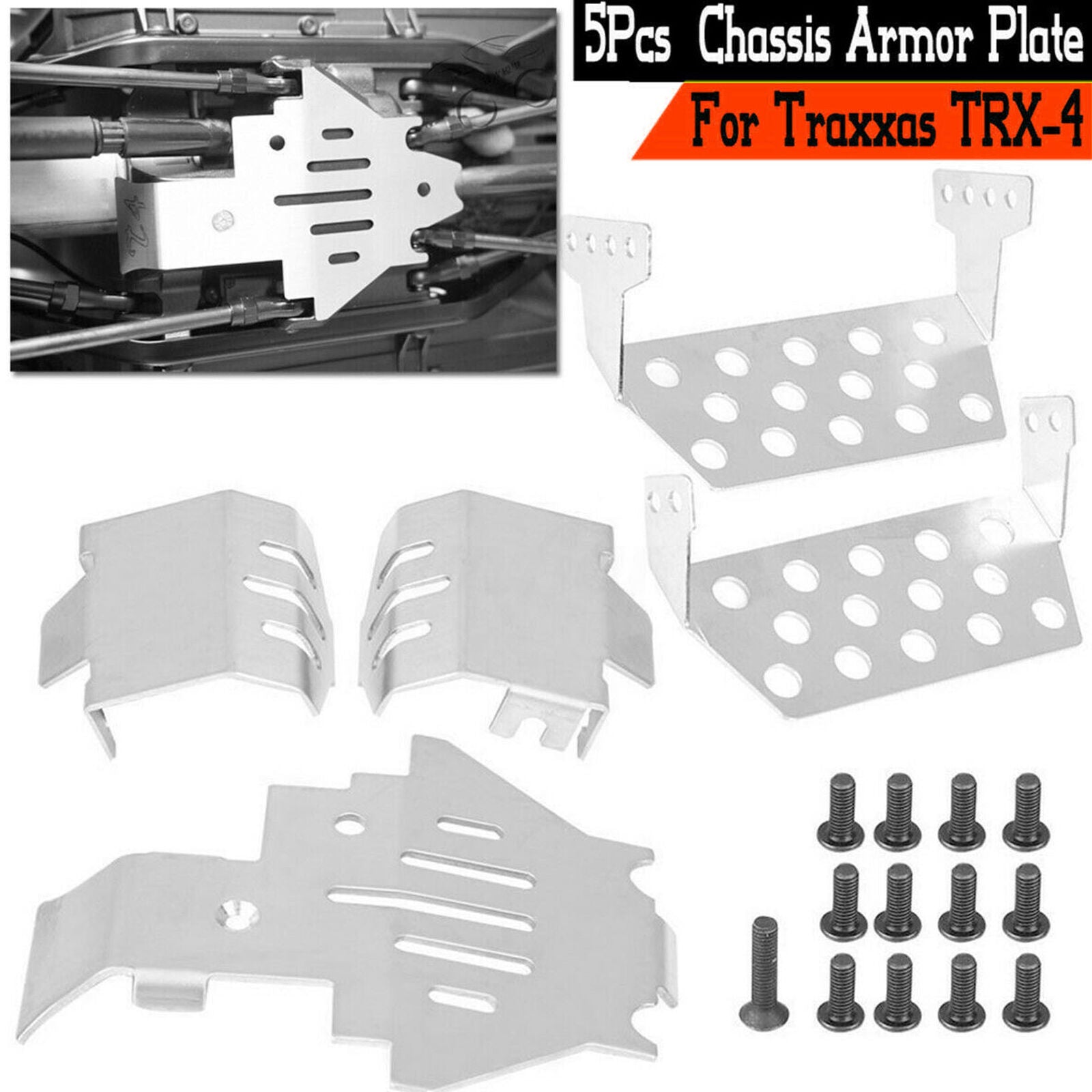 Stainless Steel Chassis Skid Plate Guards Combo for TRAXXAS TRX4 RC Crawler