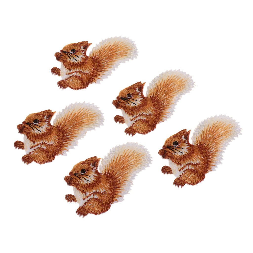 5 Pcs Squirrel Badge Patch Embroidered Applique Sewing Cloth Stickers