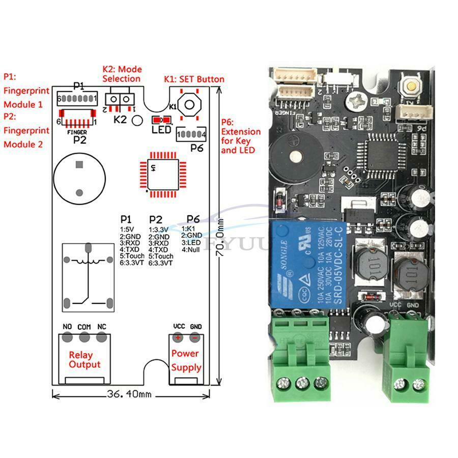 12V Universal Fingerprint Control Board Fingerprint Module LED One Key Start