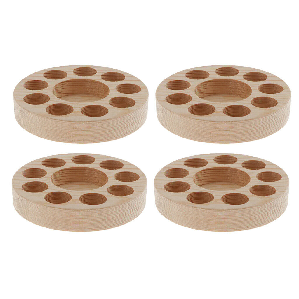 4Sets Round Wood Essential Oil Case Display Stand Storage Organizer Rack 10Slot