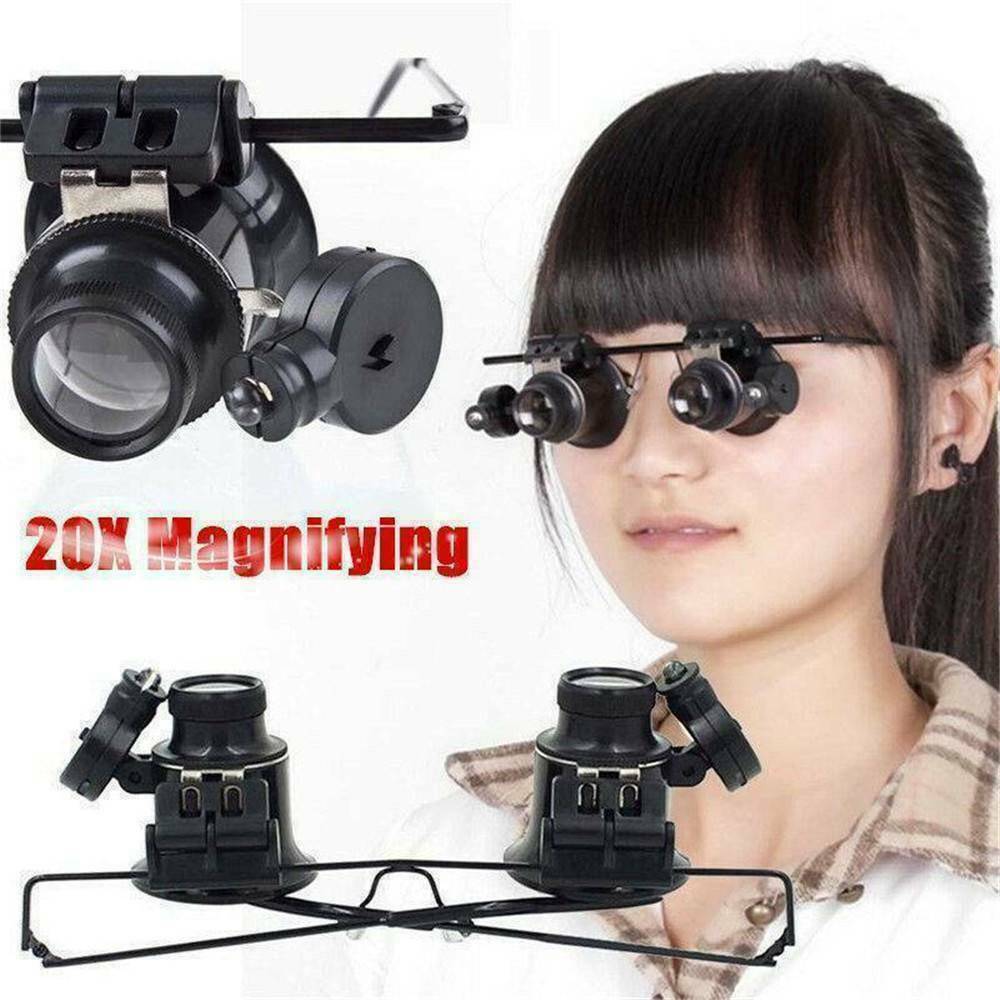 20X Glasses Type Magnifier Watch Repair Tool with Two LED Lights US New