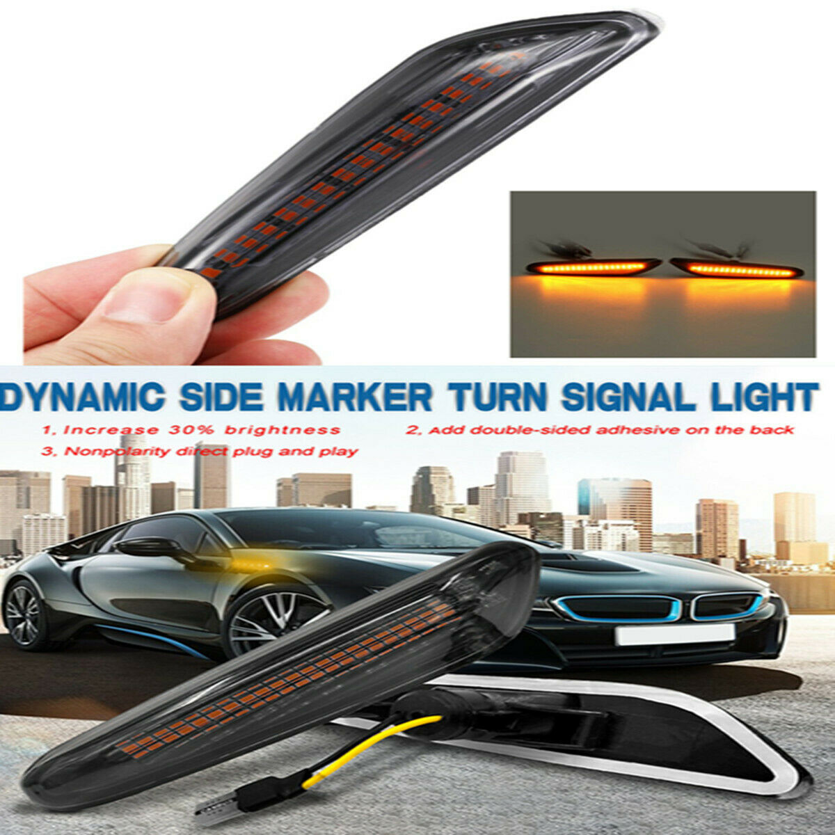 2x Dynamic LED Side Marker Turn Signal Indicator Lights For BMW E90 E92 E60 E82