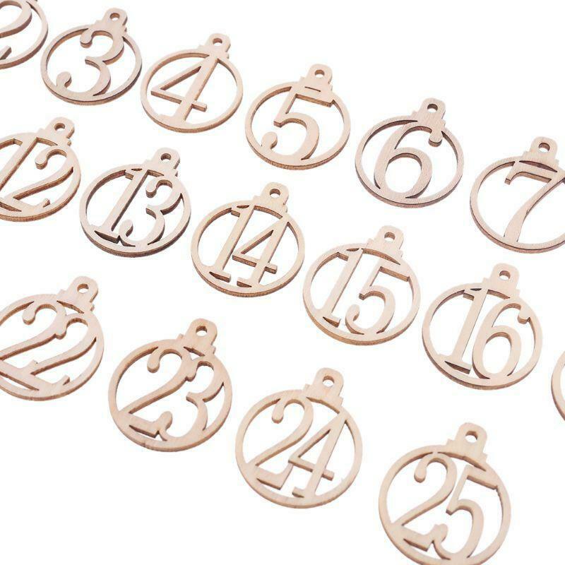 25pcs 1-25 Wooden Christmas Countdown Advent Calendar Tags Number DIY Scrapbook