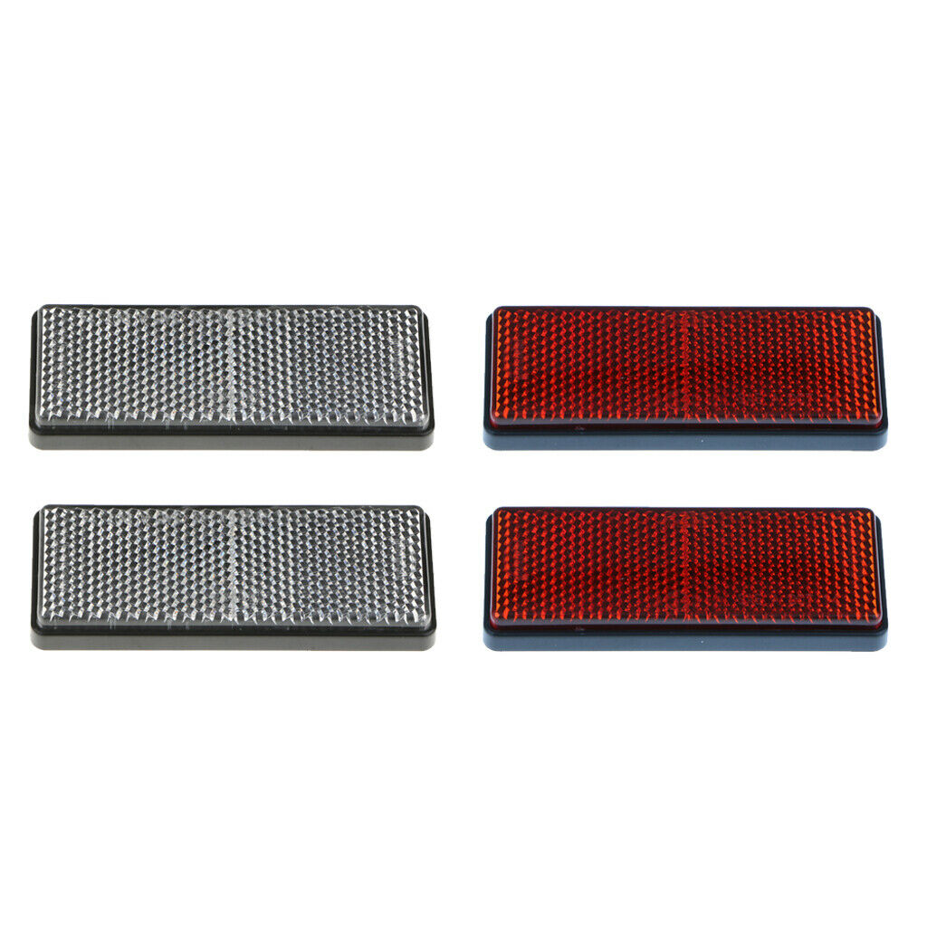 Set of 4 Plastic Car Cycle Reflector Strips On Self Adhesive White & Red