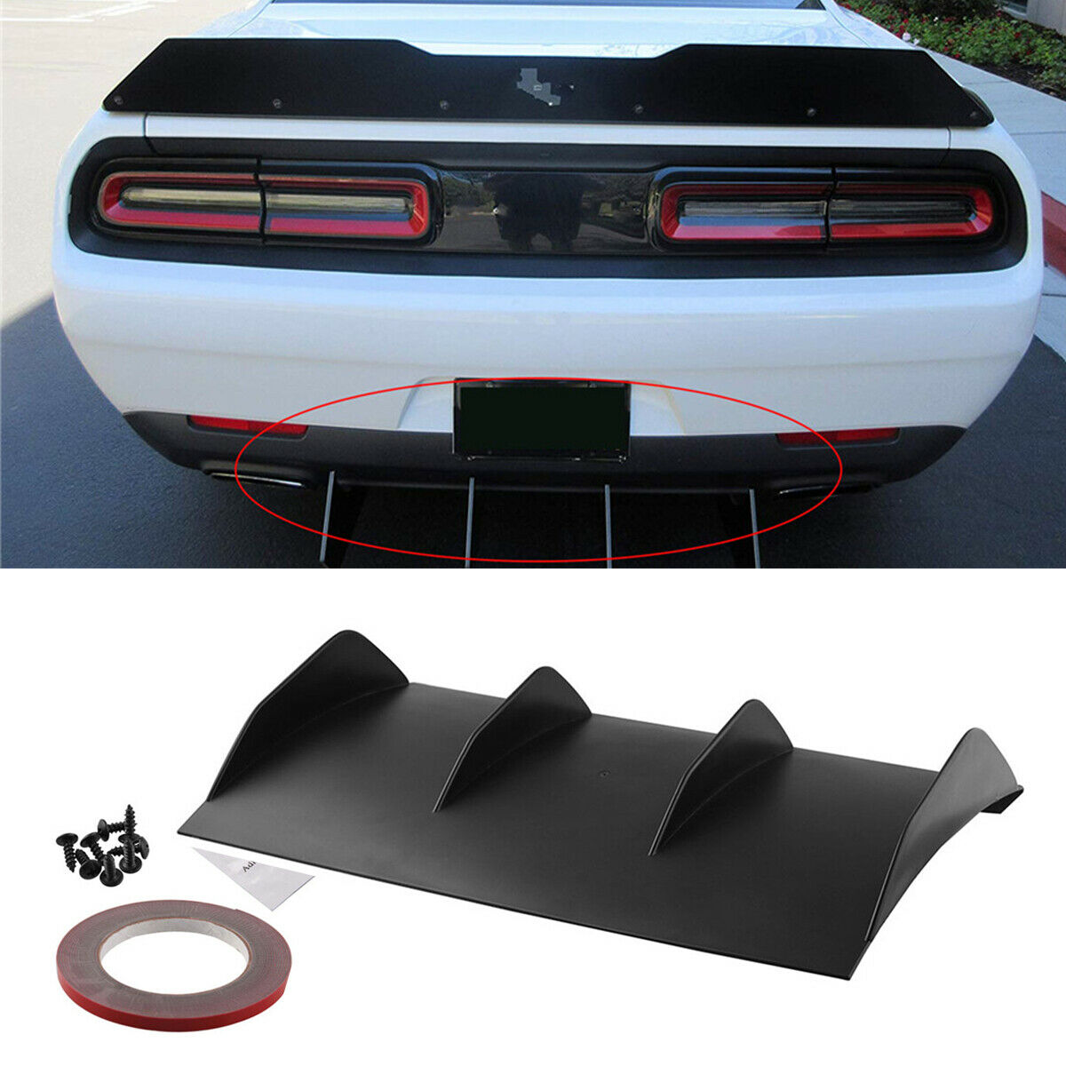 Black Shark Fin Rear Bumper Diffuser Valance Lip-Painted ABS Plastic For Dodge