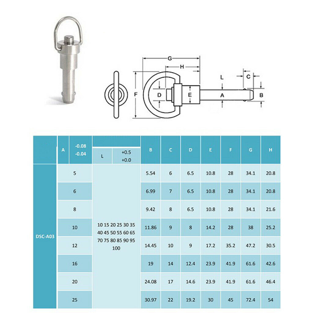 2 lot Quick Release Push Pull Ball Lock Pins Ball Stainless Steel Lock 25mm