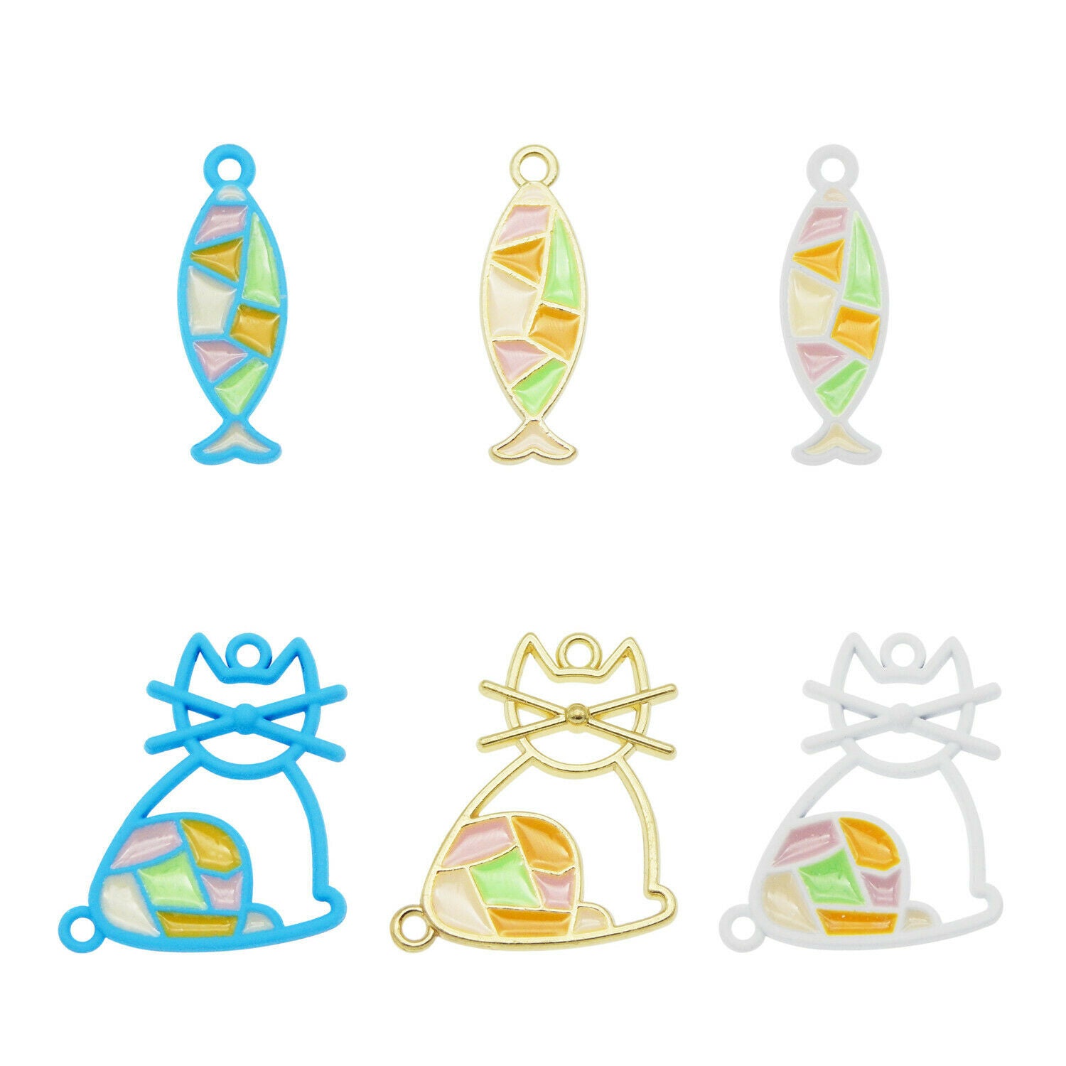 12PC Enamel Mixed Hollow Cat Fish Design Charms Pendant Connector for DIY Making