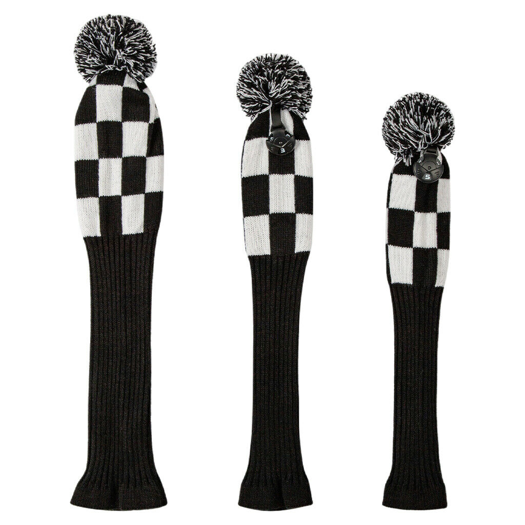 3PCS Knitted Golf Driver Fairway Wood Head Cover Long Neck UT Club Headcover