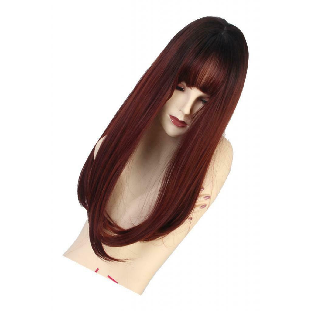 20'' Long Straight Wigs Synthetic with Bangs Women's Girl's Middle Part Wig