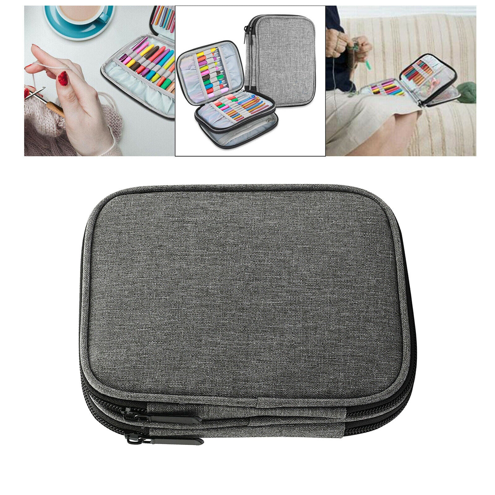 Travel Home Crochet Hooks Case Tools Sewing Accessories Zipper Storage Bag