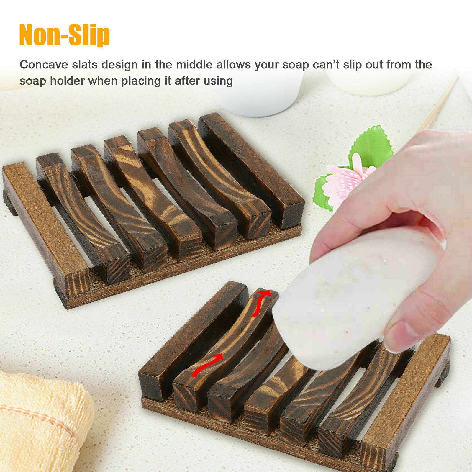 3pcs Wooden Bamboo Soap Dish Tray Storage Case Holder Container Kitchen Bathroom