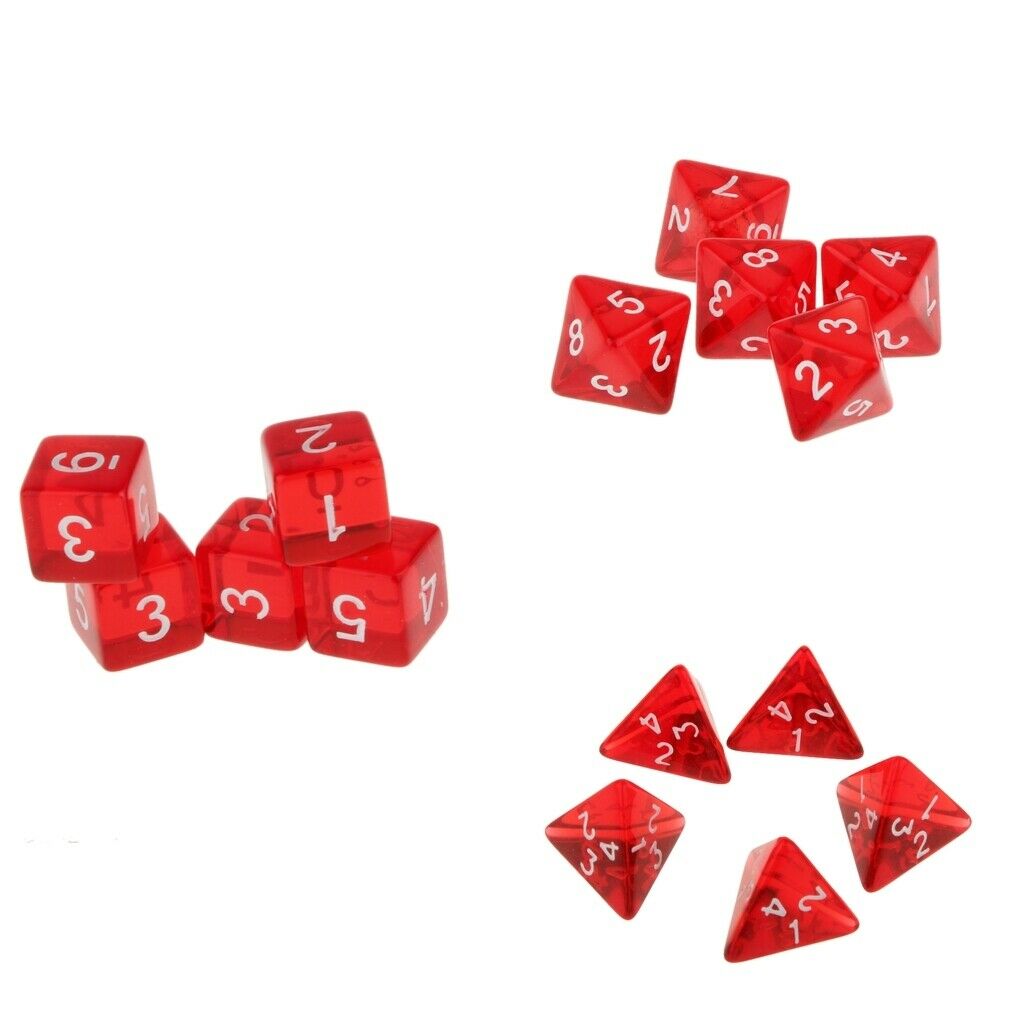 15Pcs Red Polyhedral Dice D4 D6 D8 Die for TRPG Role Play Tabletop Games