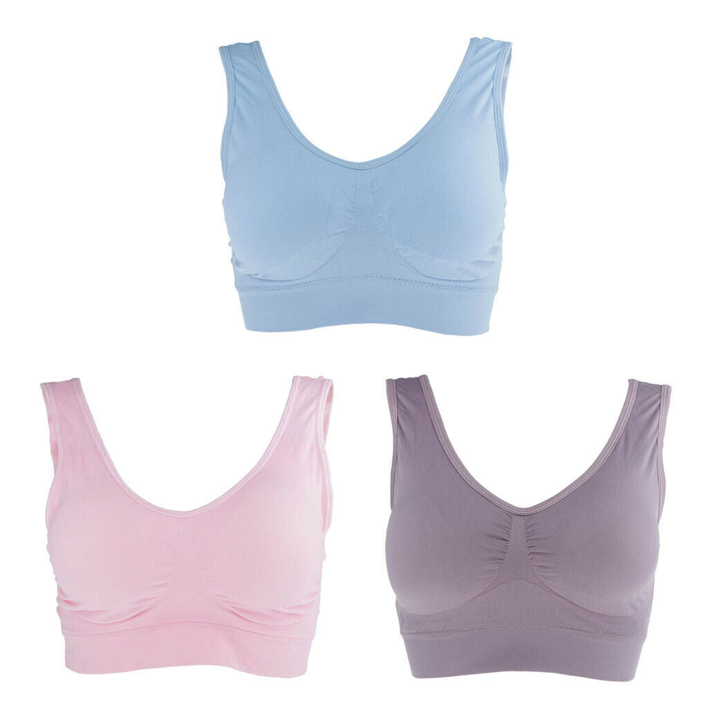 Womens 3-Pack Seamless Wireless Sports Bra with Removable Pads