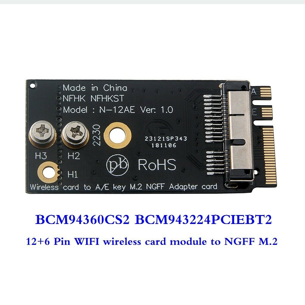 BCM94360CS2 BCM943224PCIEBT2 12+6 Pin WIFI wireless card module to NGFF M.2