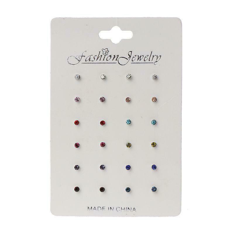 12 Pairs Rainbow Cubic Zircon Stud Earrings Set  Birthstone Crystal Kids Jewelry