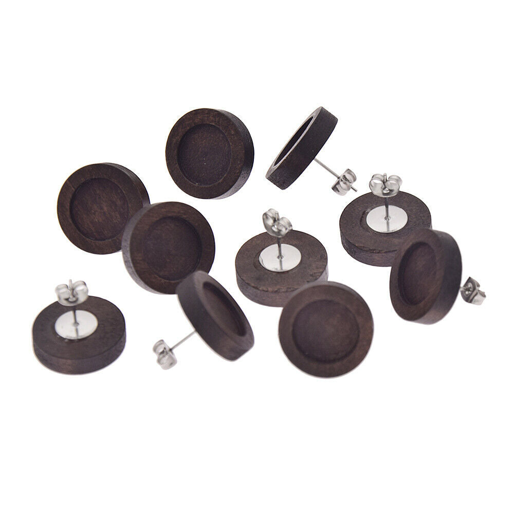 10 Pcs Wood Cabochon Cameo Stud Earring Base Settings Blank Jewelry Findings DIY