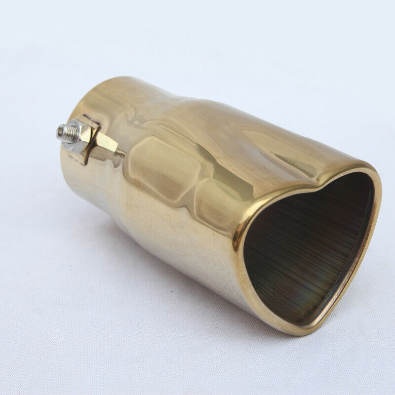 63mm 2.5" Inlet Heart Shaped Car Golden Exhaust Tip Tail Pipe Stainless Steel