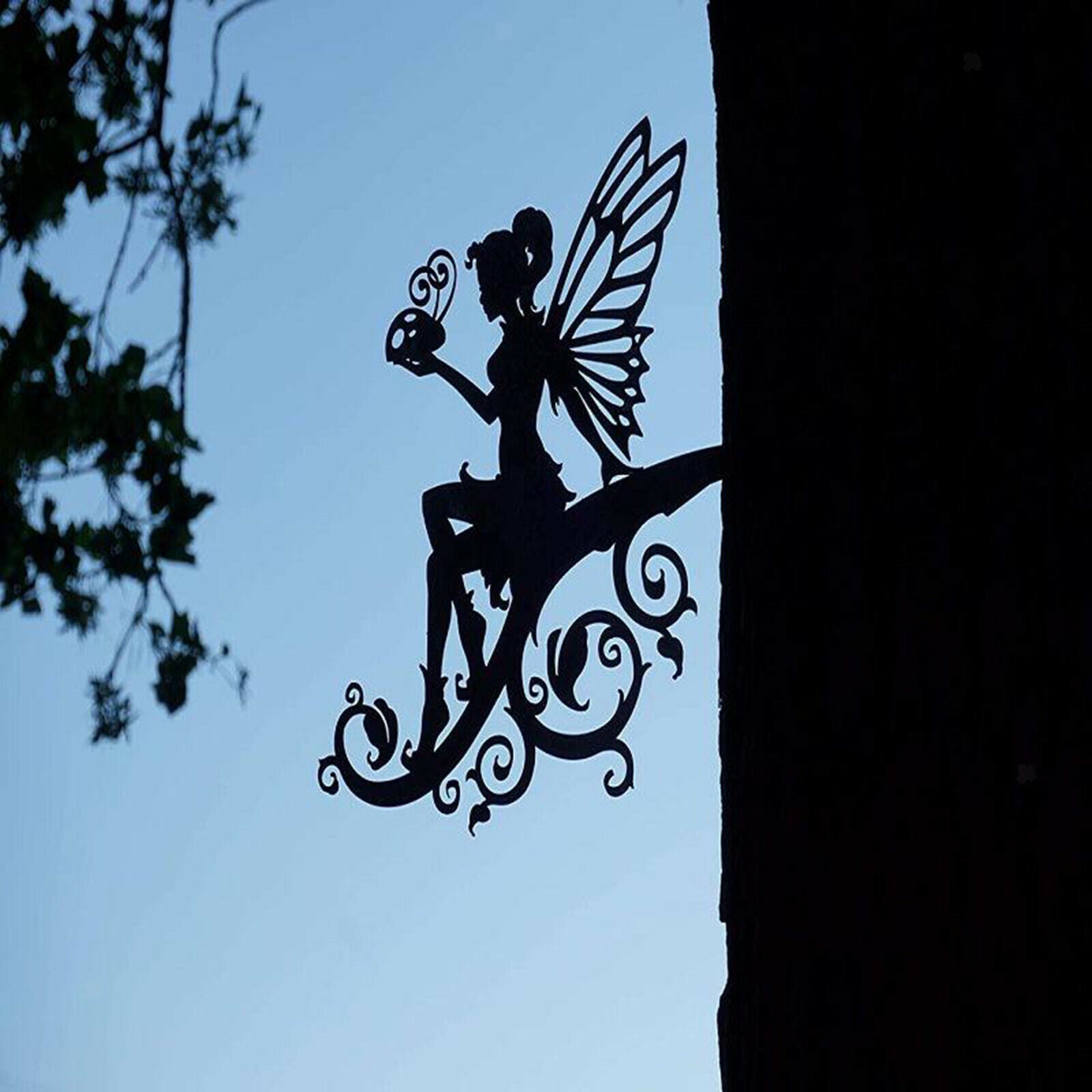 Garden Metal Art Fairy Silhouette Statue for Home Decor Backyard Tree Wall