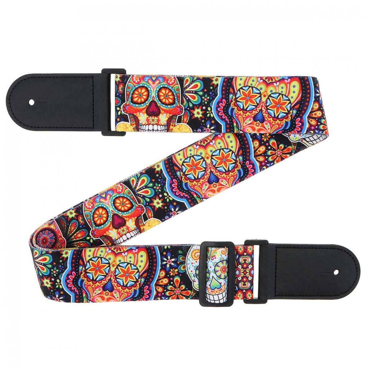 Florescent Pattern Printing Durable Guitar Strap with PU Leather Ends 5cm Wide