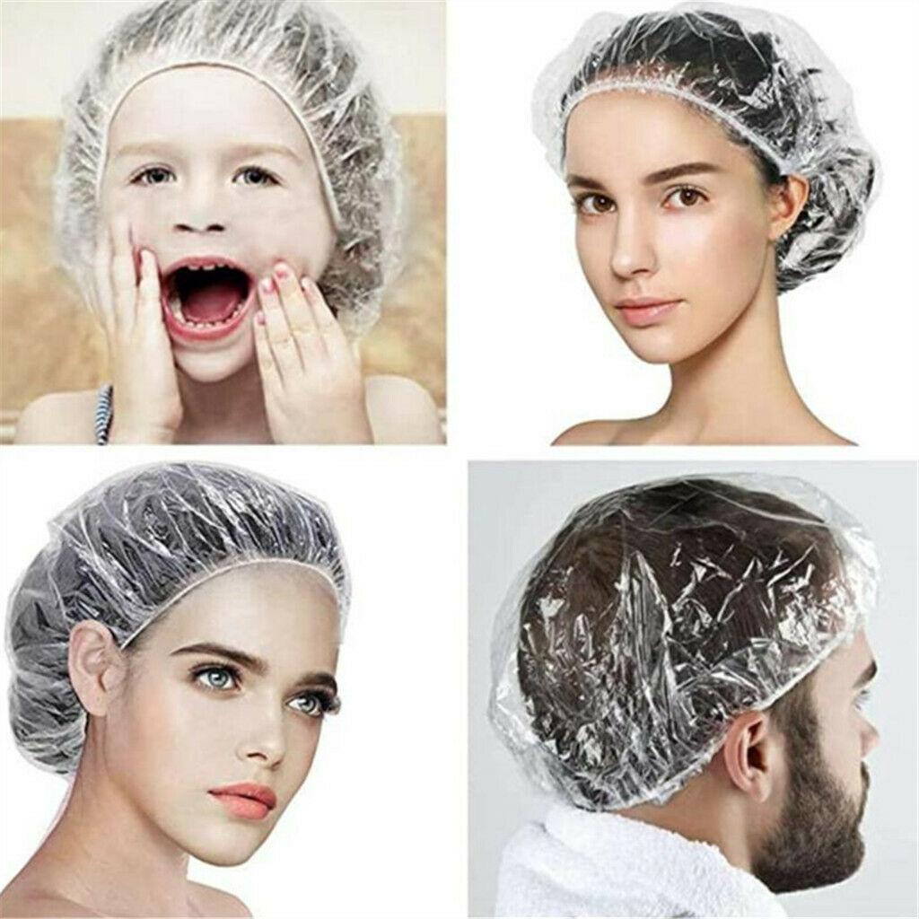 100x Disposable Shower Caps Bathing Elastic Clear Hair Care Waterproof Hat Cover