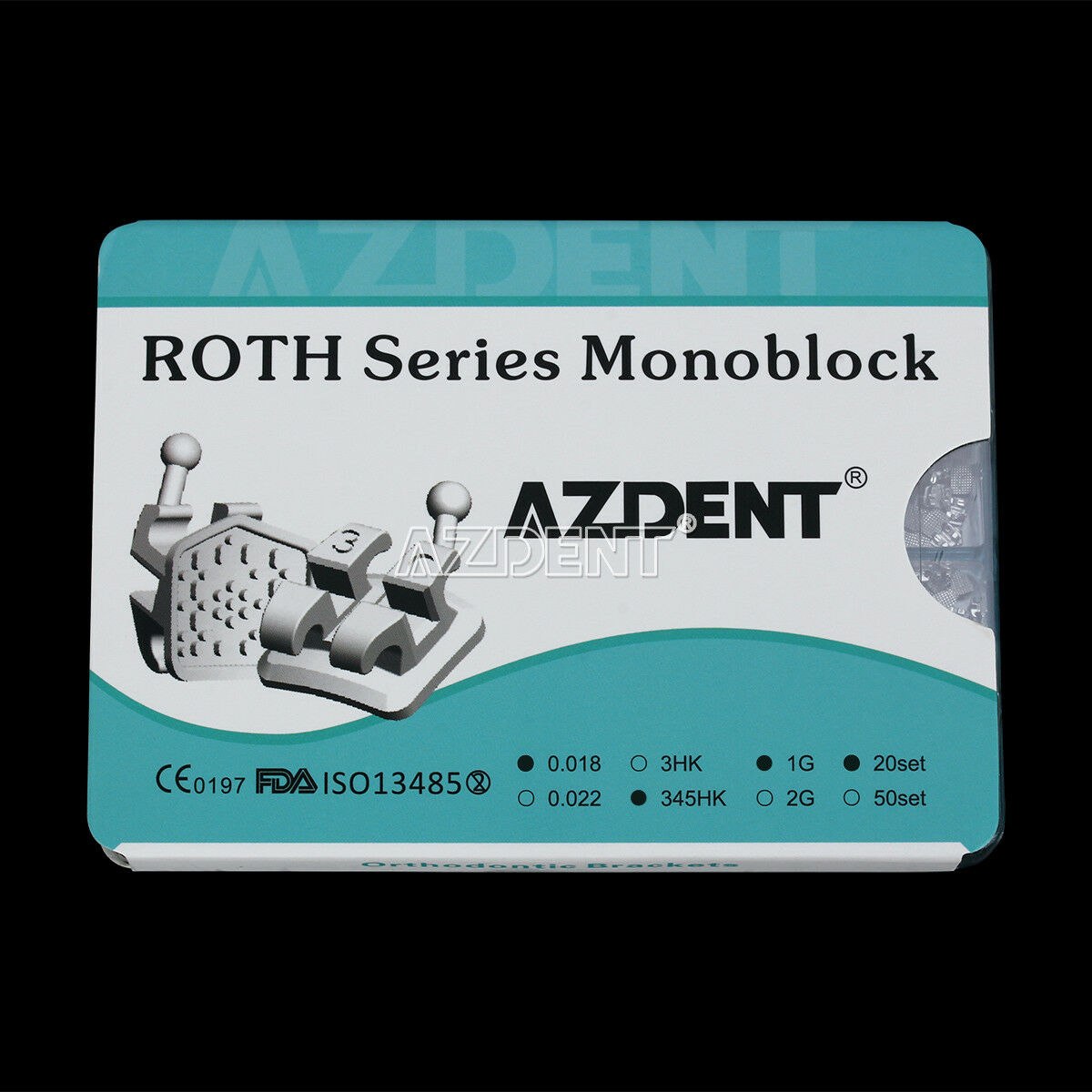 Orthodontic Metal Bracket Monoblock AZDENT Mini Roth 018 345 Hooks High Quality