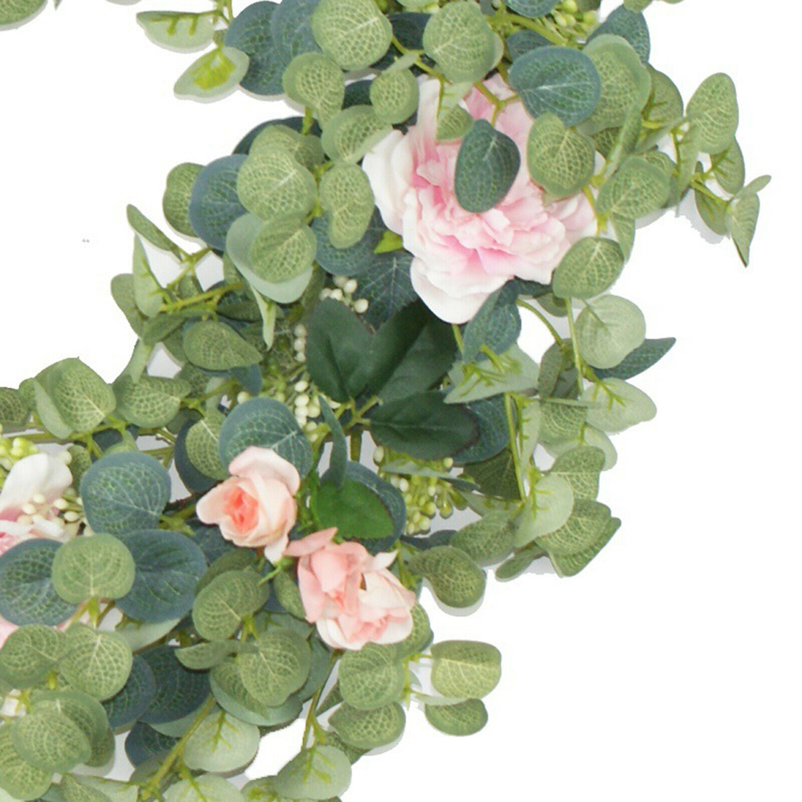 Artificial Eucalyptus Wreath Front Door Silk Rose Garland Spring Outdoor