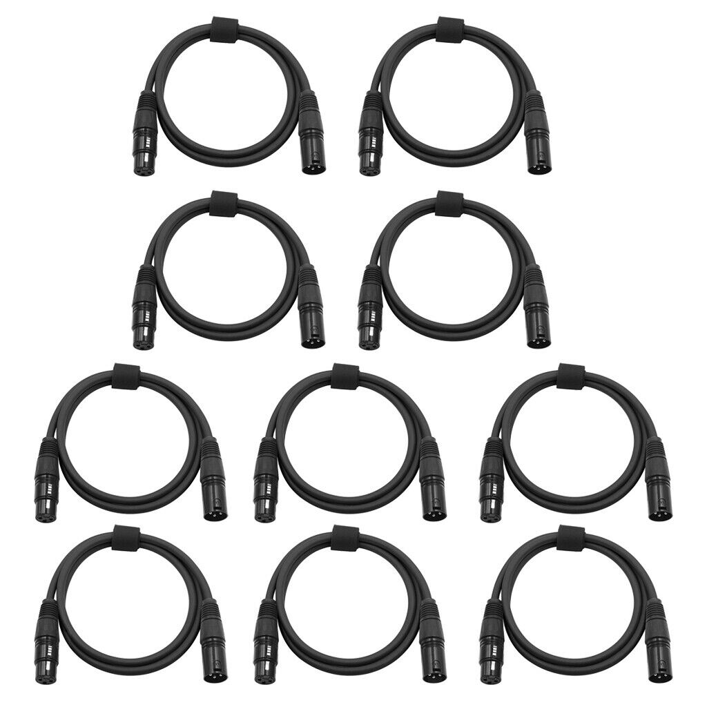 10 Pack 6.5ft/2m XLR Microphone Cable DMX512 Mic Aduio Cord For
