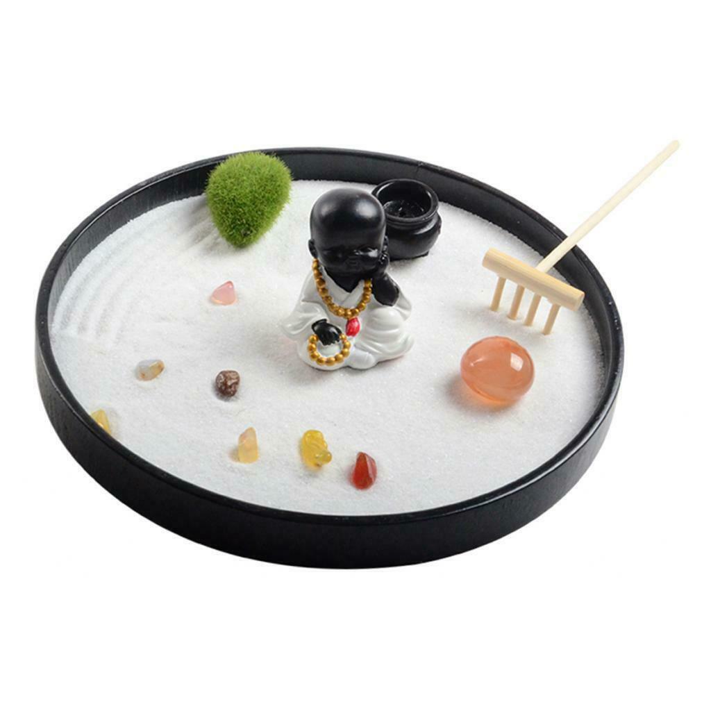 Round Mini Zen Garden Hanging Ornaments Desk Meditation Sandbox Dia 8.2"