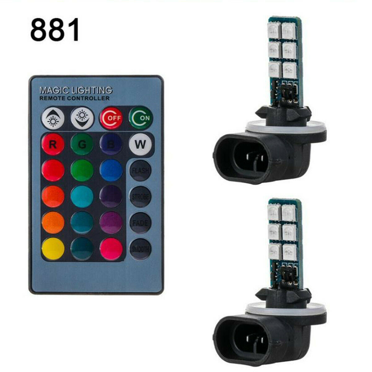 2 Pack 881 5050 Colourful LED RGB Car Headlight Fog Lights Lamp Bulb Accessories