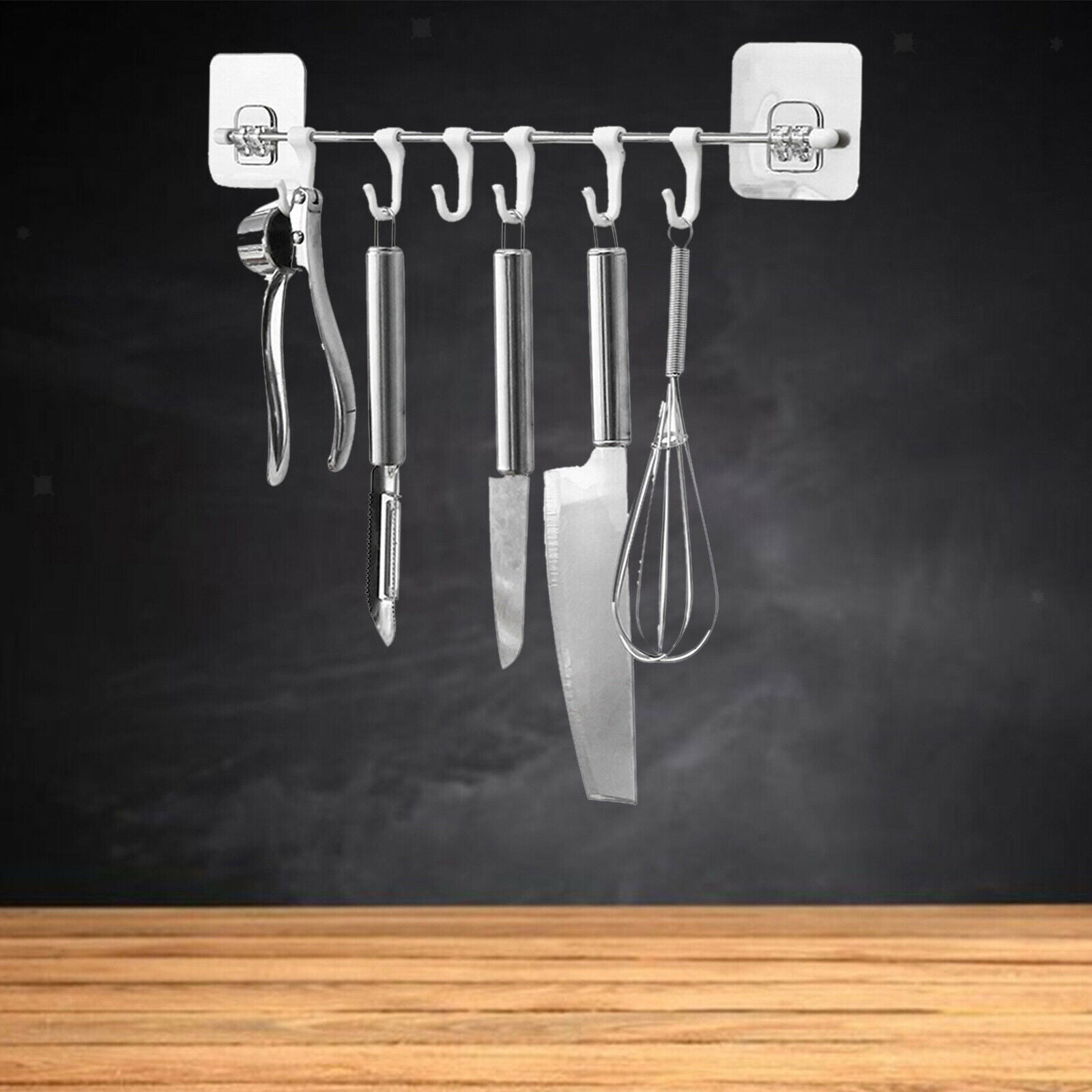 Wall Rack Kitchen Rail Rack Hook Punch Free Organizer Removable Hooks Coats