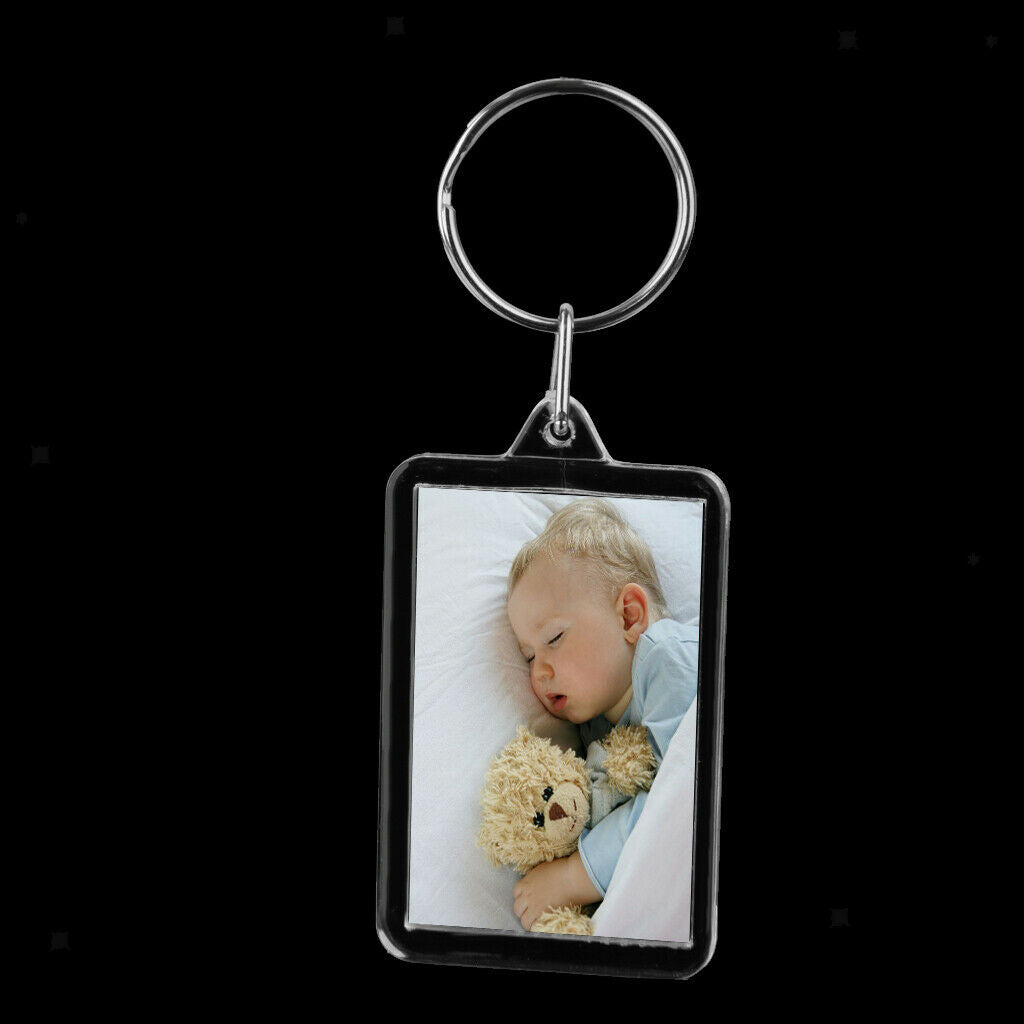 50X Unisex Acrylic Metal Rectangle Key Keychain Blank Photo Picture Frame