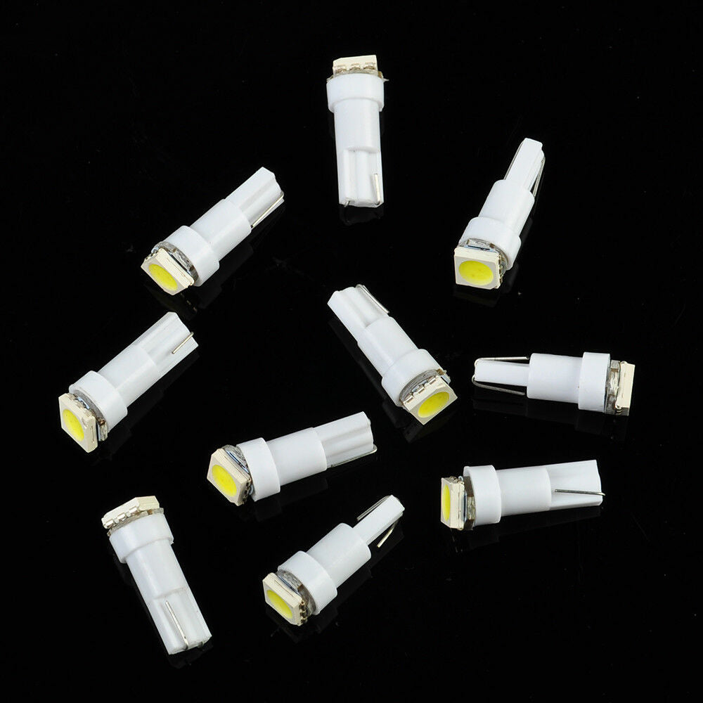 10pcs T5 LED White Car Wedge Dashboard 1SMD Instrument Panel Light Bulb 58 74 70