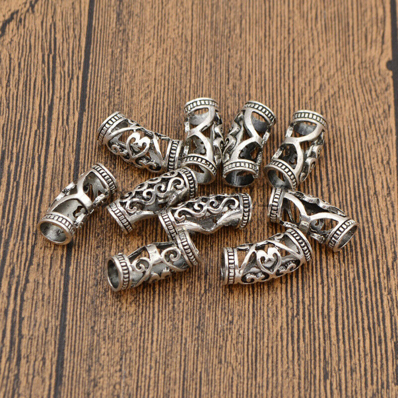 10pcs Sliver Hair Braiding Dread Dreadlock Beads Cuff Clip Metal Hollow out