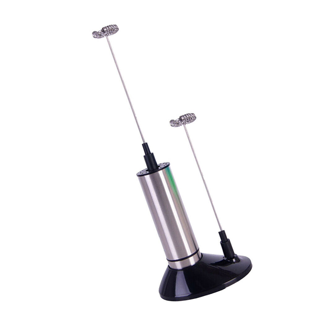 Two Spring Whisk Electric Milk Frother Mixer Hand Milk Foamer with Stand