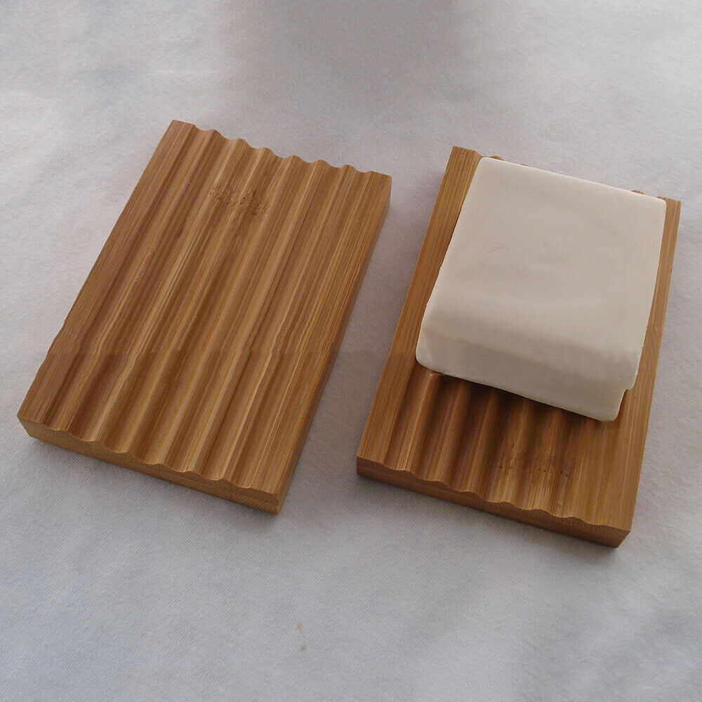 1Pc Wooden Soap Dish Holder Groovy Corrugated Tray Rack Storage Box Bathroom