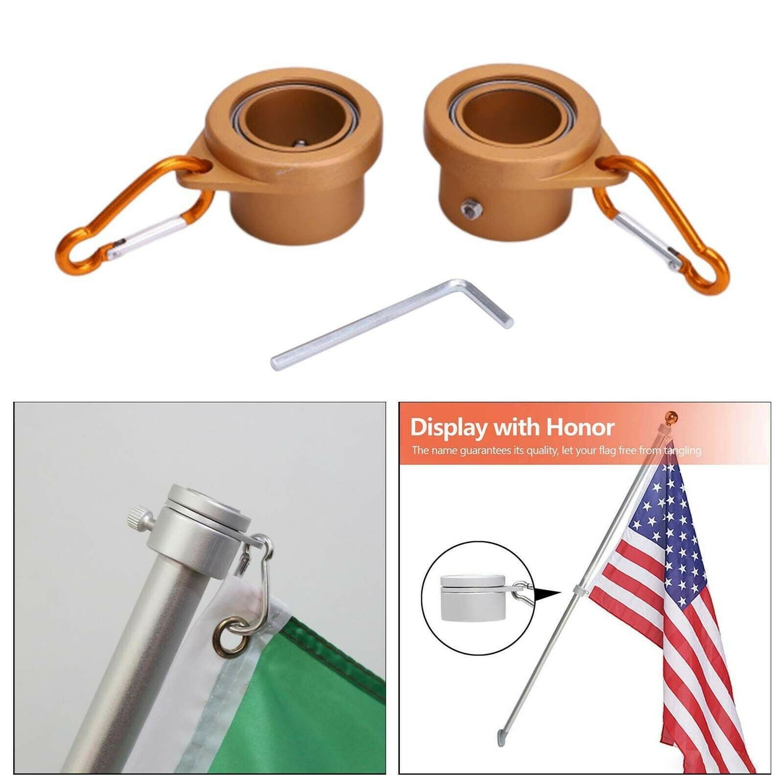 1 Pair Flag Pole Mounting Rings Anti-Wrap Grommet Clip for 1inch Flagpoles