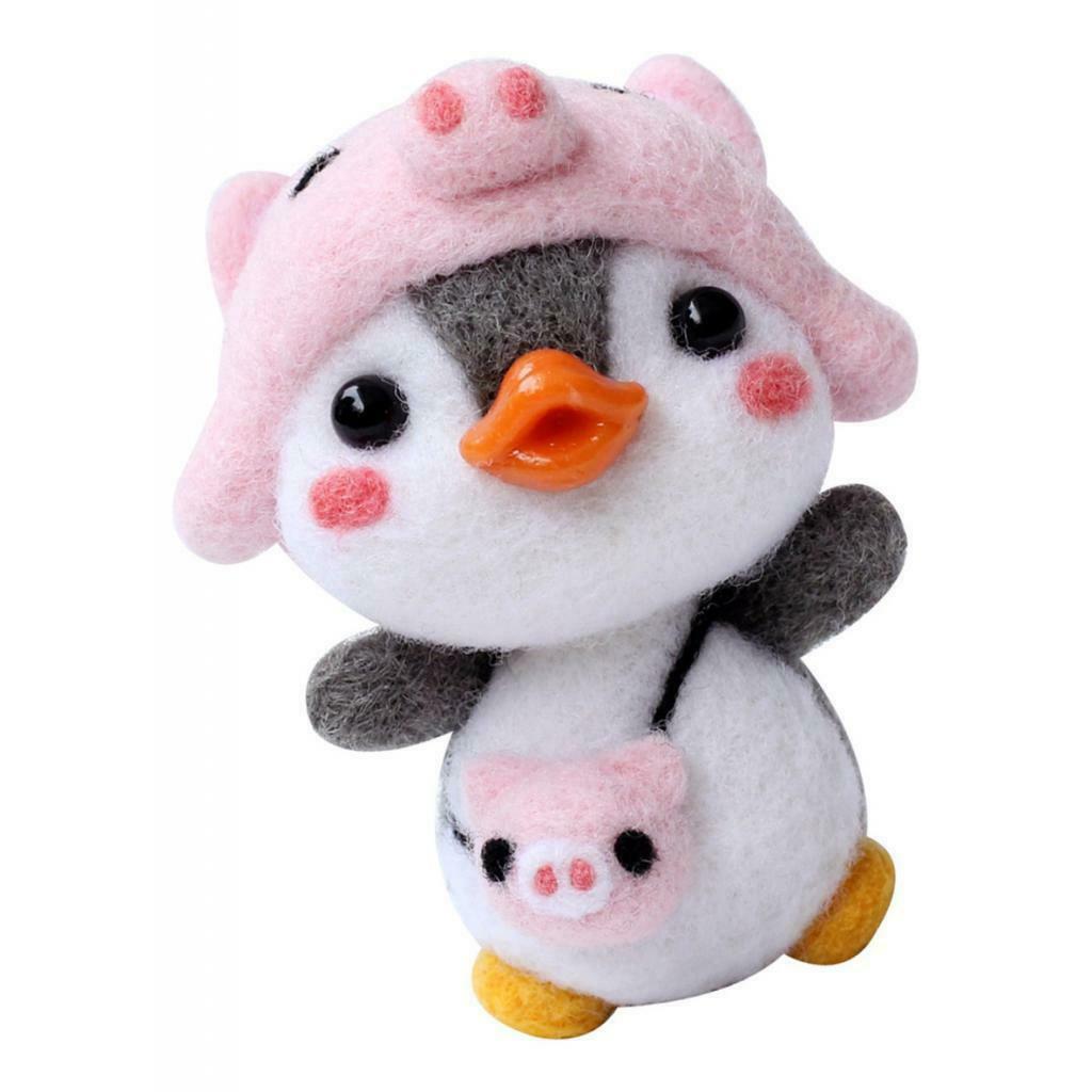 2 Set Lovely Penguin Animal  Felting Kit With Basic Tools Pig Rabbit