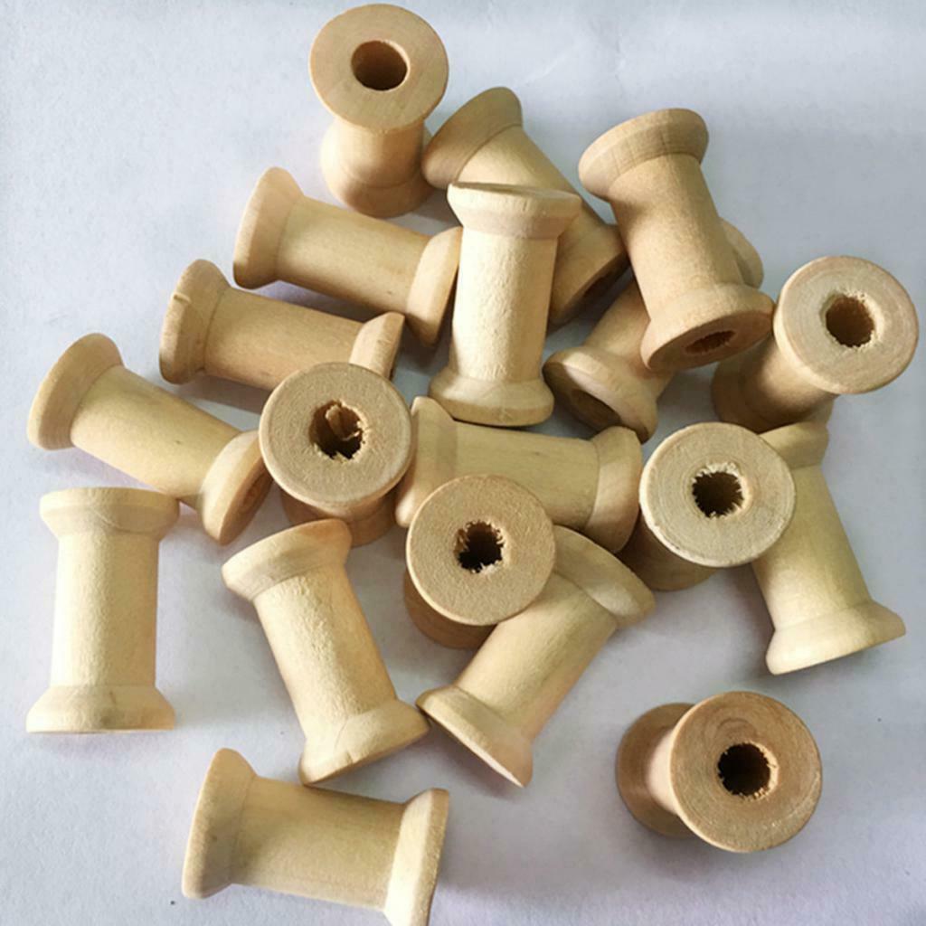 20 Package Unfinished Empty Wooden Spools Wood Thread Bobbins Cord Wire Coils