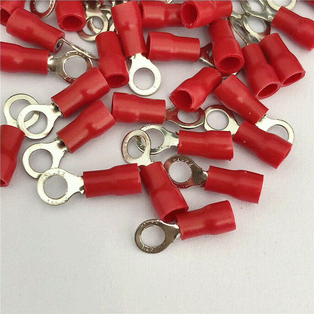 50PCS Red Ring Cable Wire crimp Connector terminal block 22-16AWG  RV1.25-4
