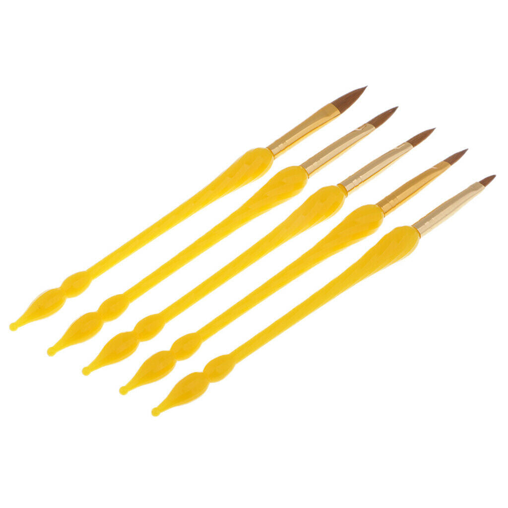 5pcs Professional Nail Art Brush UV Gel Polish Drawing Liner Painting Pen Yellow