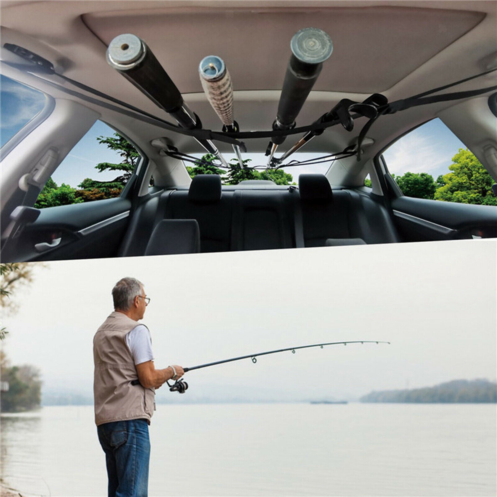 1 Pair 5 Slot Vehicle Fishing Rod Rack Pole Holder Belt Strap Carrier Truck SUV