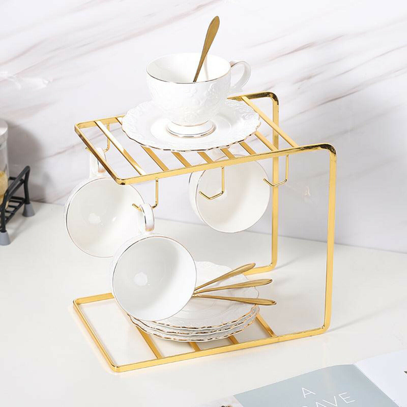 Minimalist Geometric 6 Cup Drying Rack Stand Metal Mug Tree Drying Organizers