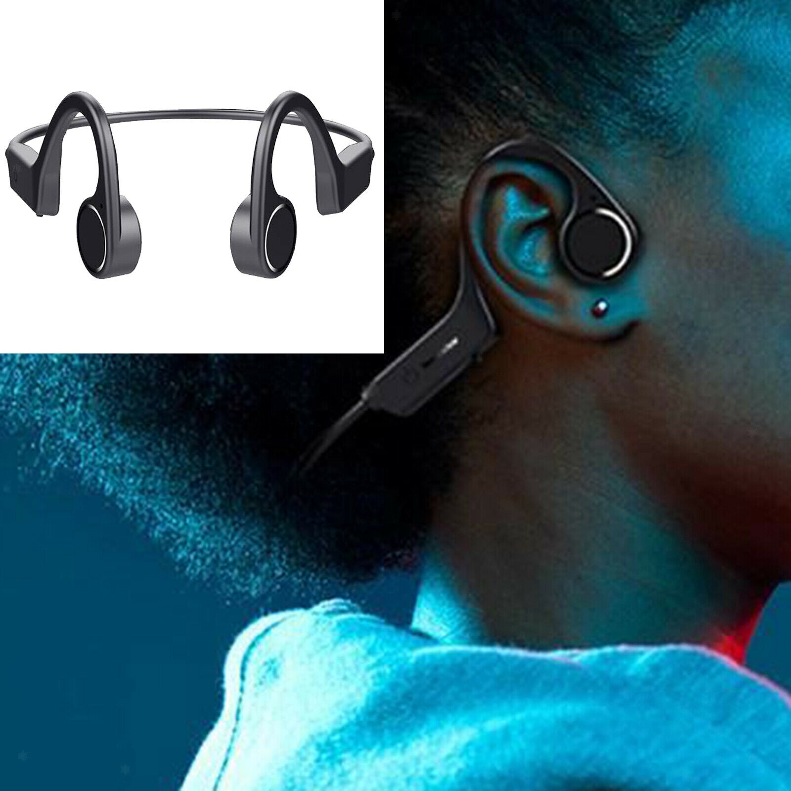 Open Ear Bluetooth Neckband Headset Hand-Free Stereo Earbuds Lightweight