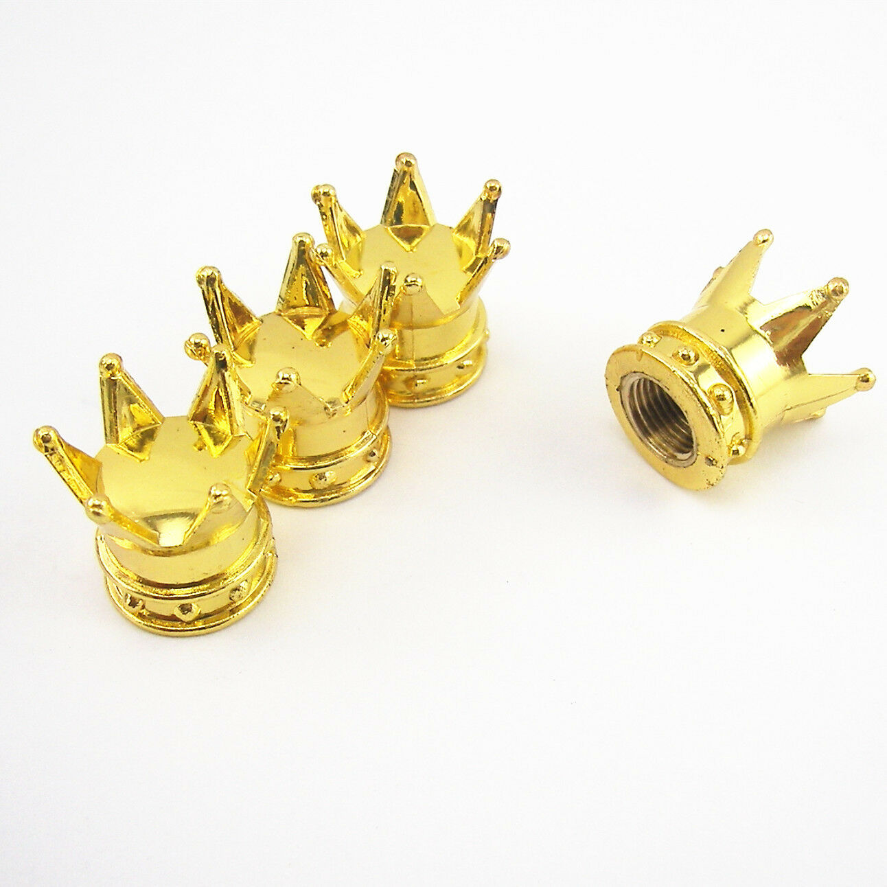 4 x Golden Crown Tyre Tire Wheel Valve Stems Air Dust Covers Cap