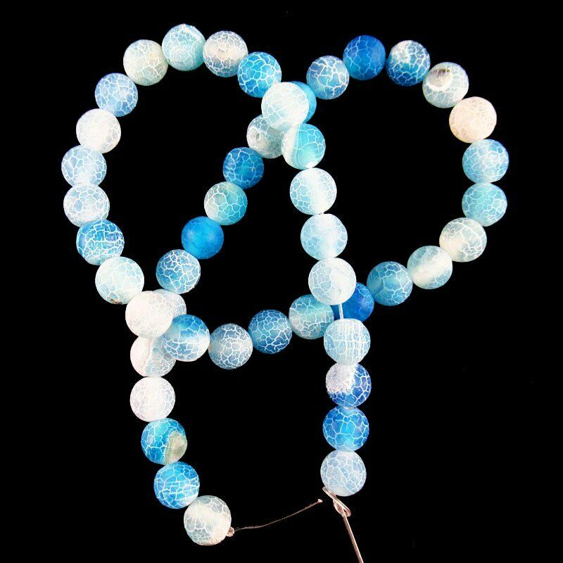 8mm Blue/White Fire Agate Round Ball Pendant Loose Bead 15.5 inch A-615TZ